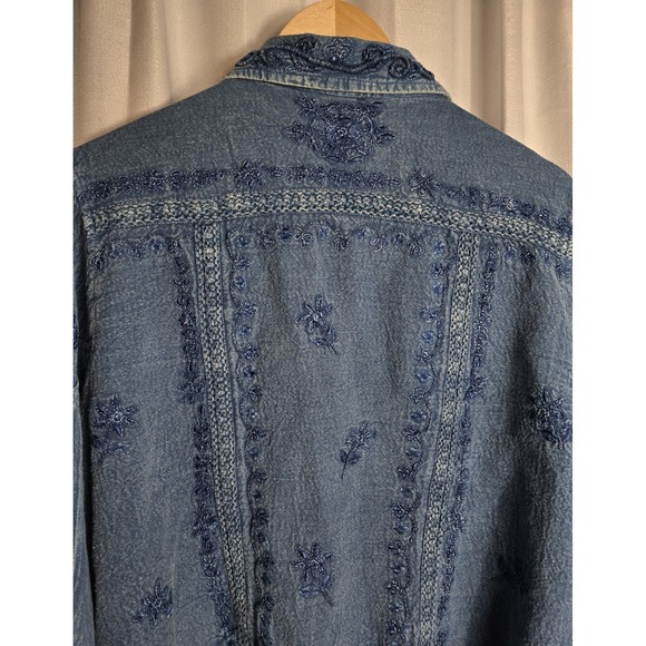 Vintage‎ Embroidered Beaded Denim Shacket with Crochet Trim - Picture 10 of 10